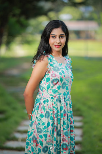 Printed Floral Green Dress