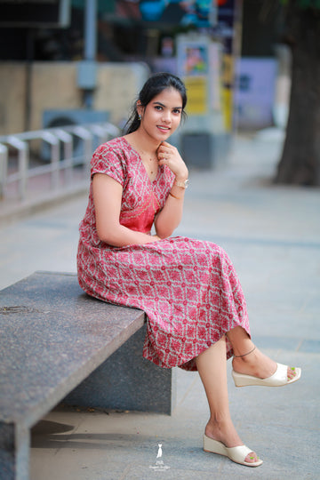 Red Printed Kurti Dress