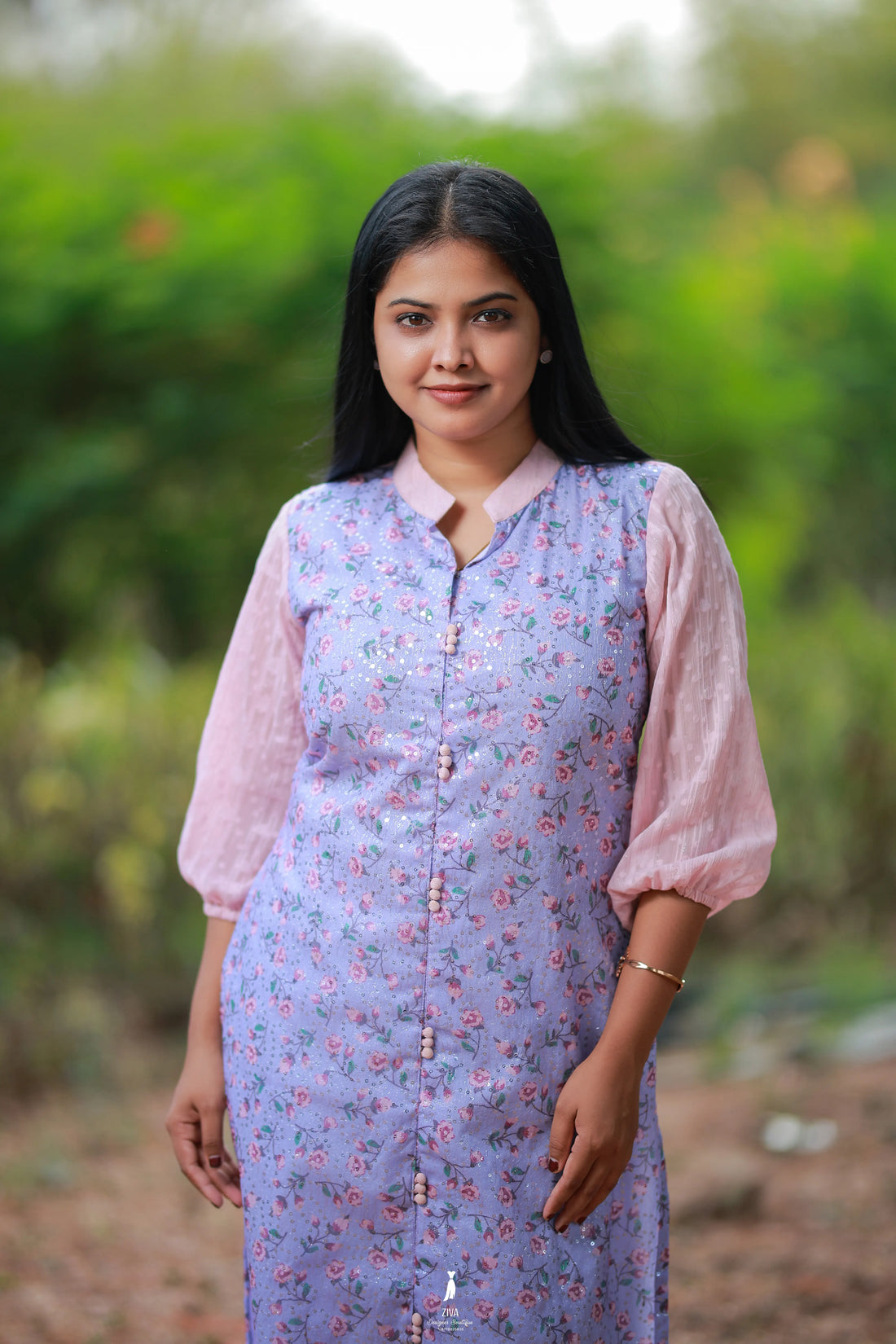 Liliac Sequins Kurti with Puff and collar