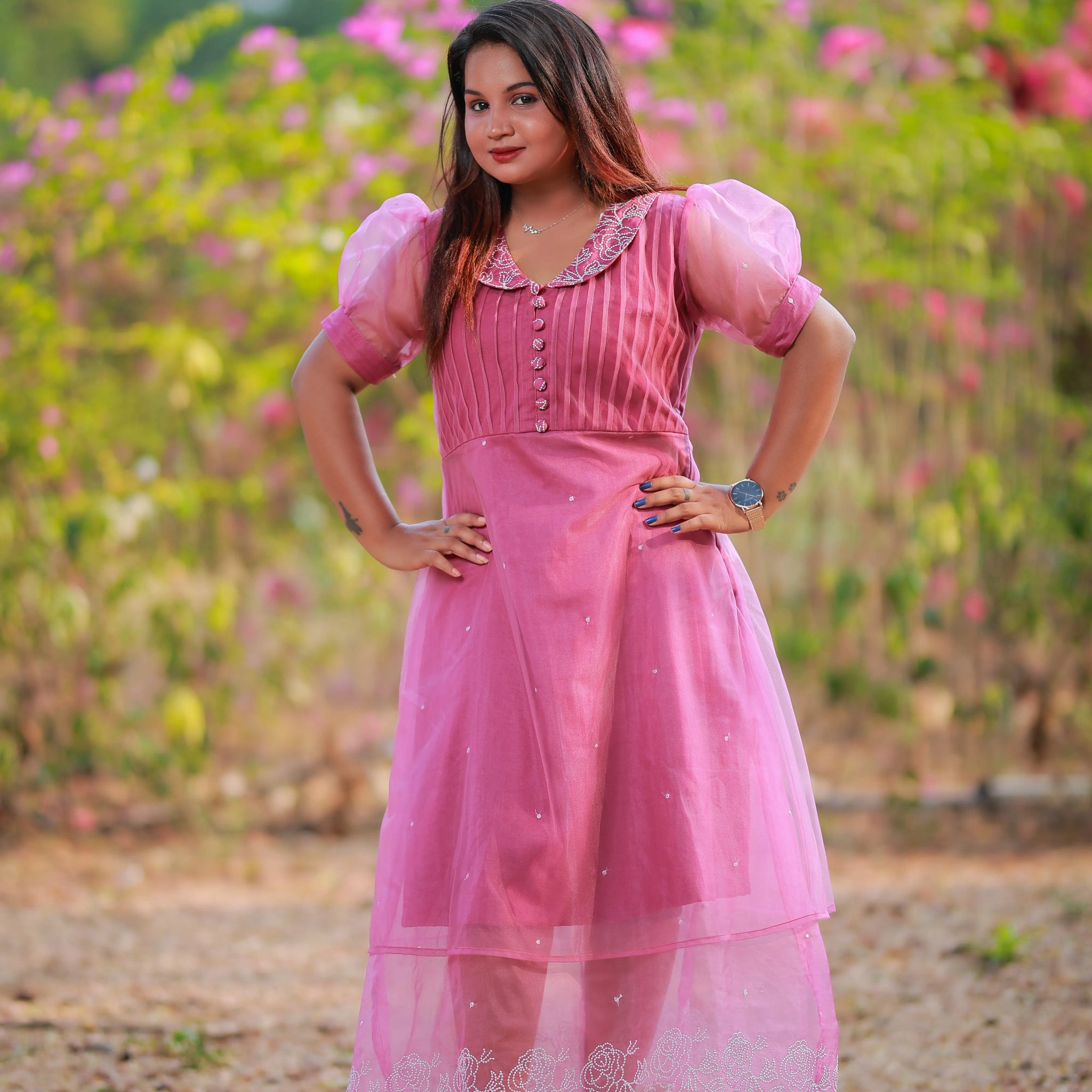 Purple organza a line top
