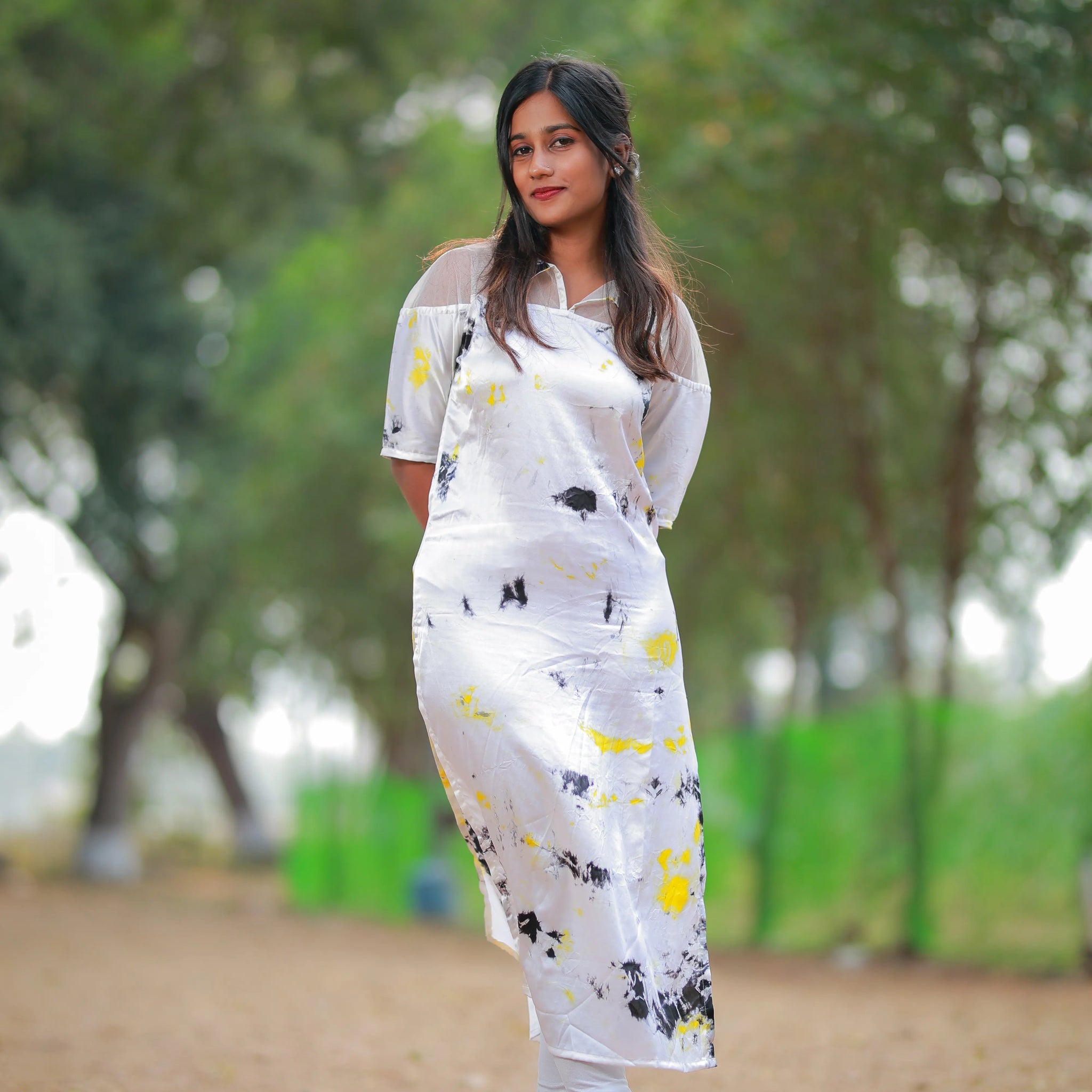 White Satin Tie-Dye Kurti