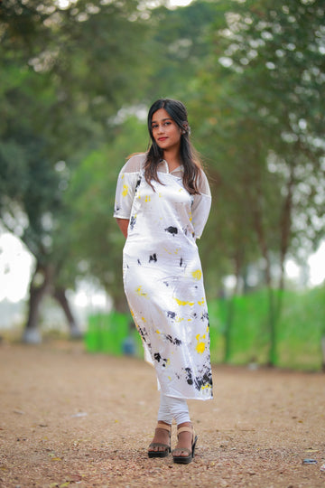White Satin Tie-Dye Kurti