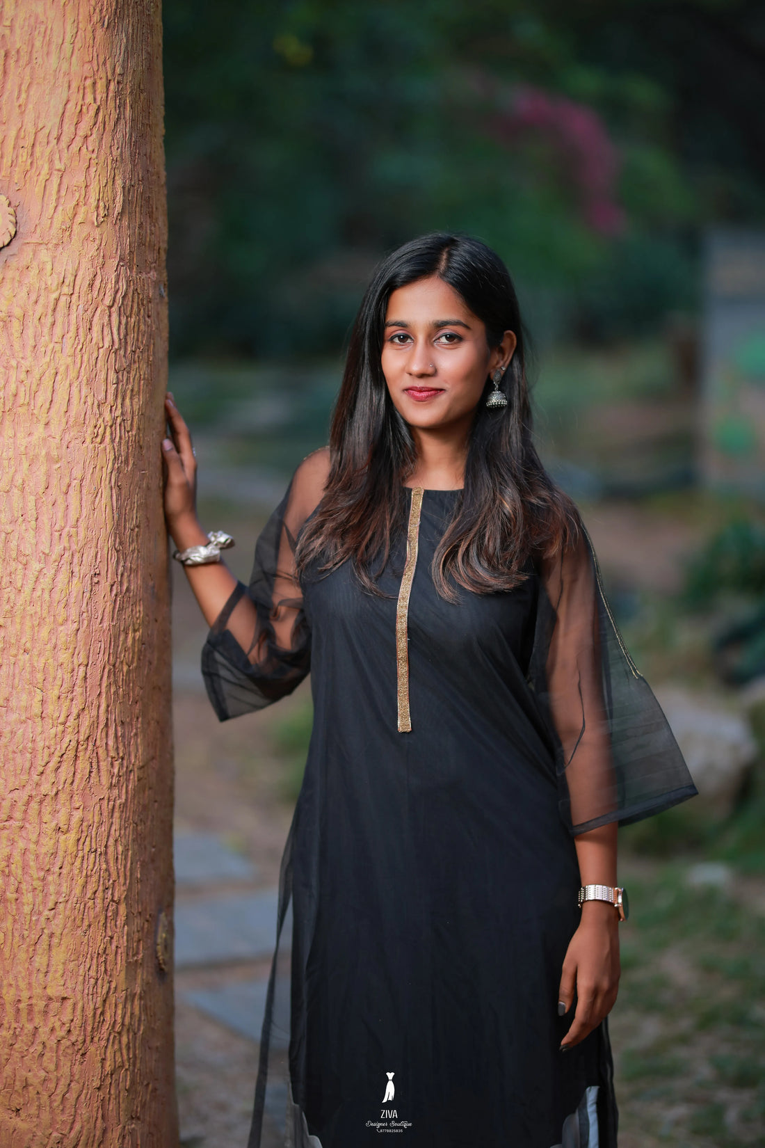 Black Organza Kurti with Metallic Wave Hem