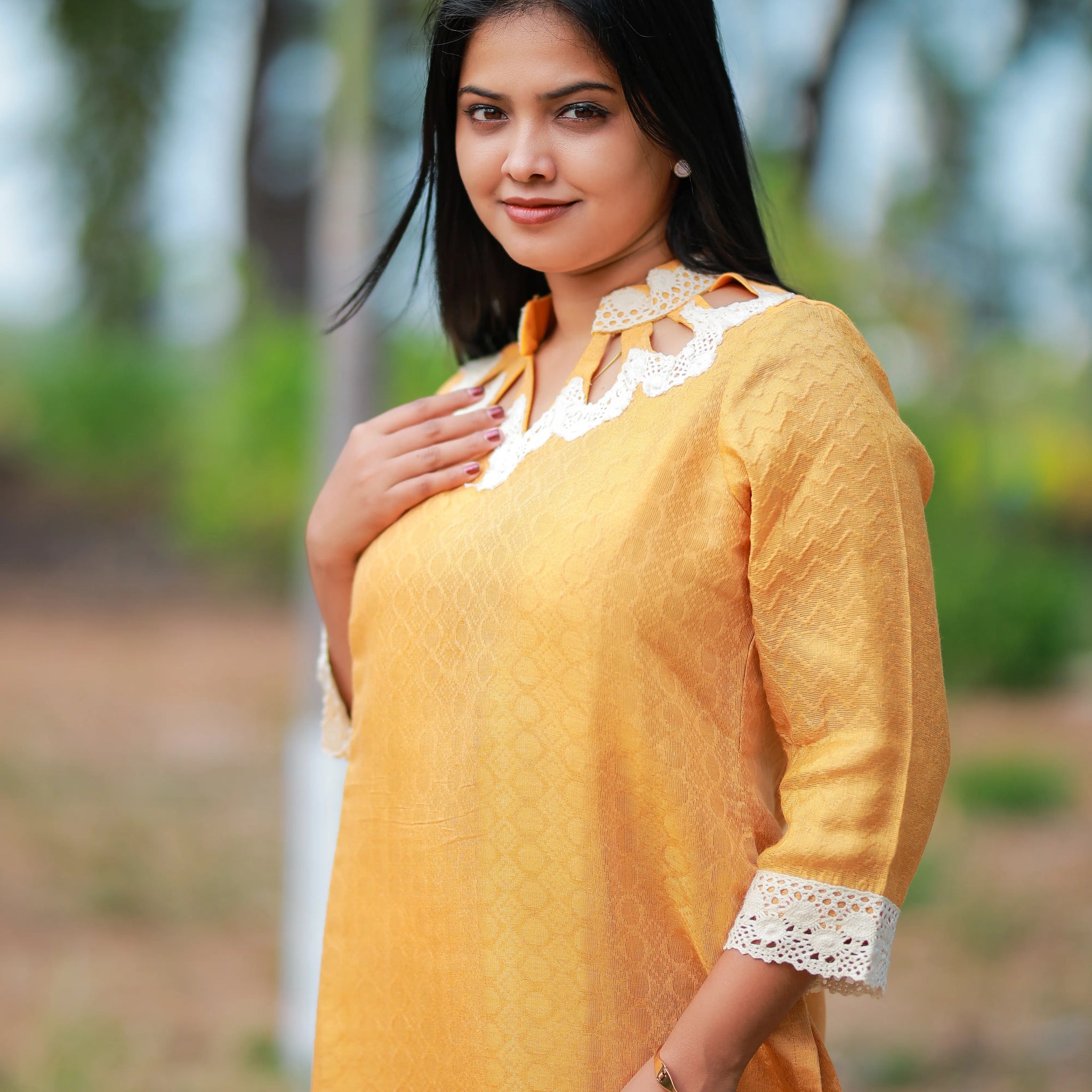 Banarasi Yellow Kurti with Lace