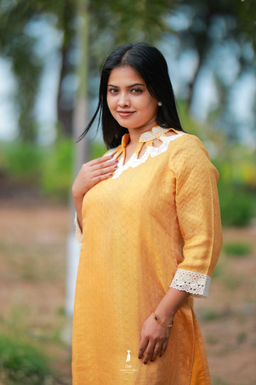 Banarasi Yellow Kurti with Lace