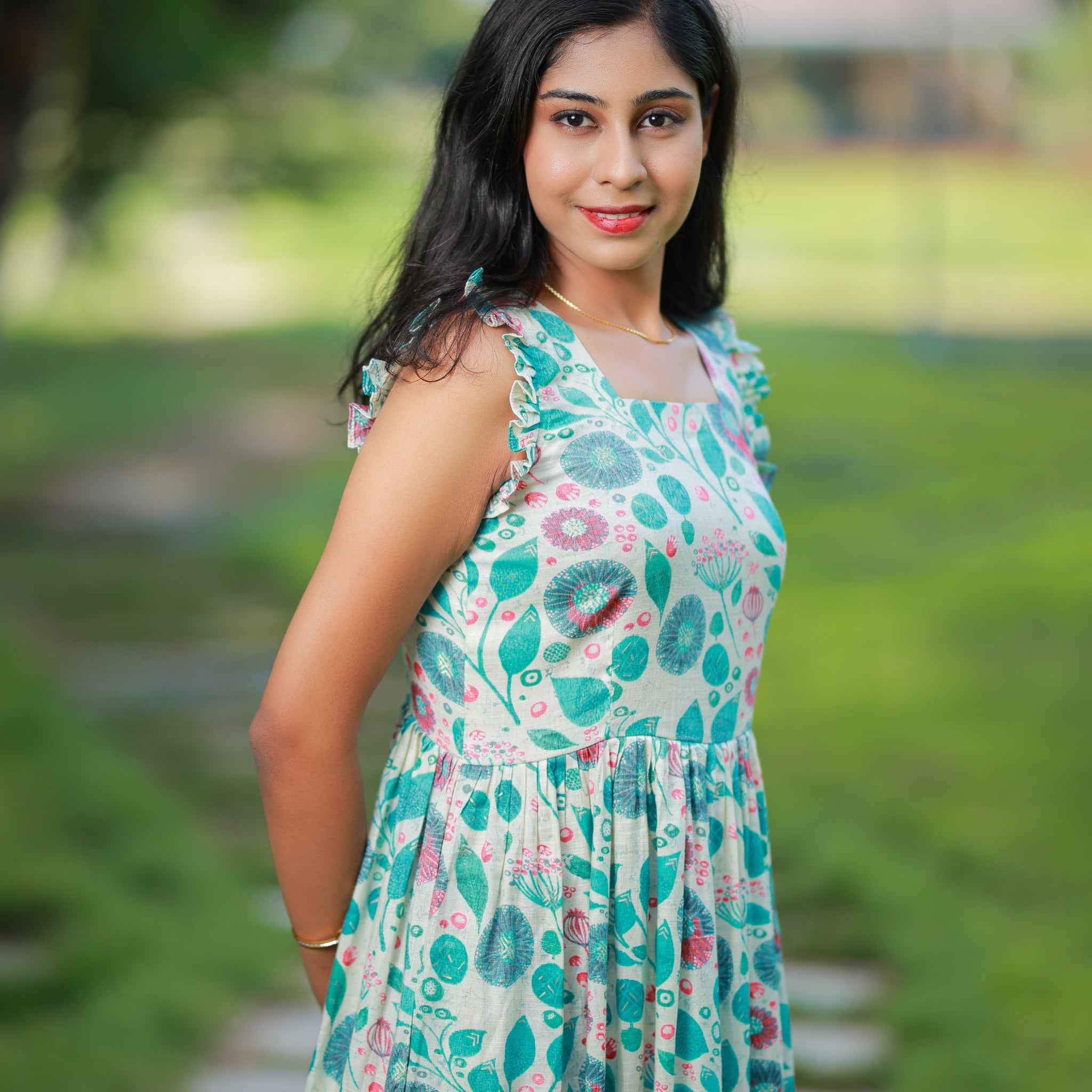 Printed Floral Green Dress