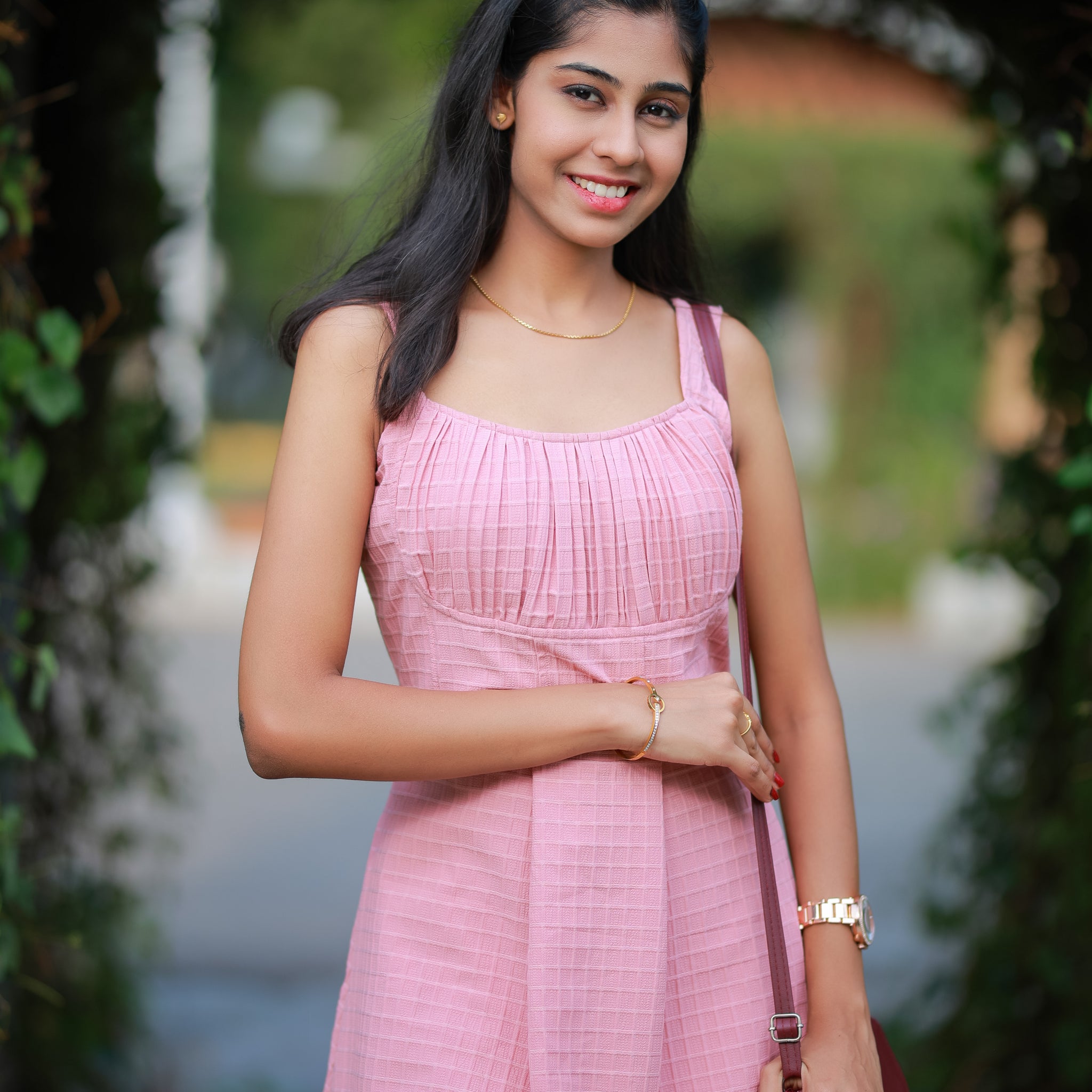 Blush Pink Sleeveless Textured Midi Dress