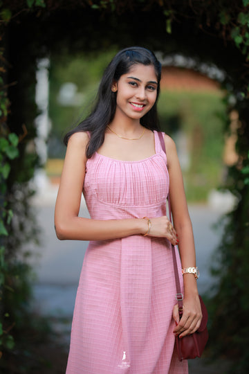 Blush Pink Sleeveless Textured Midi Dress