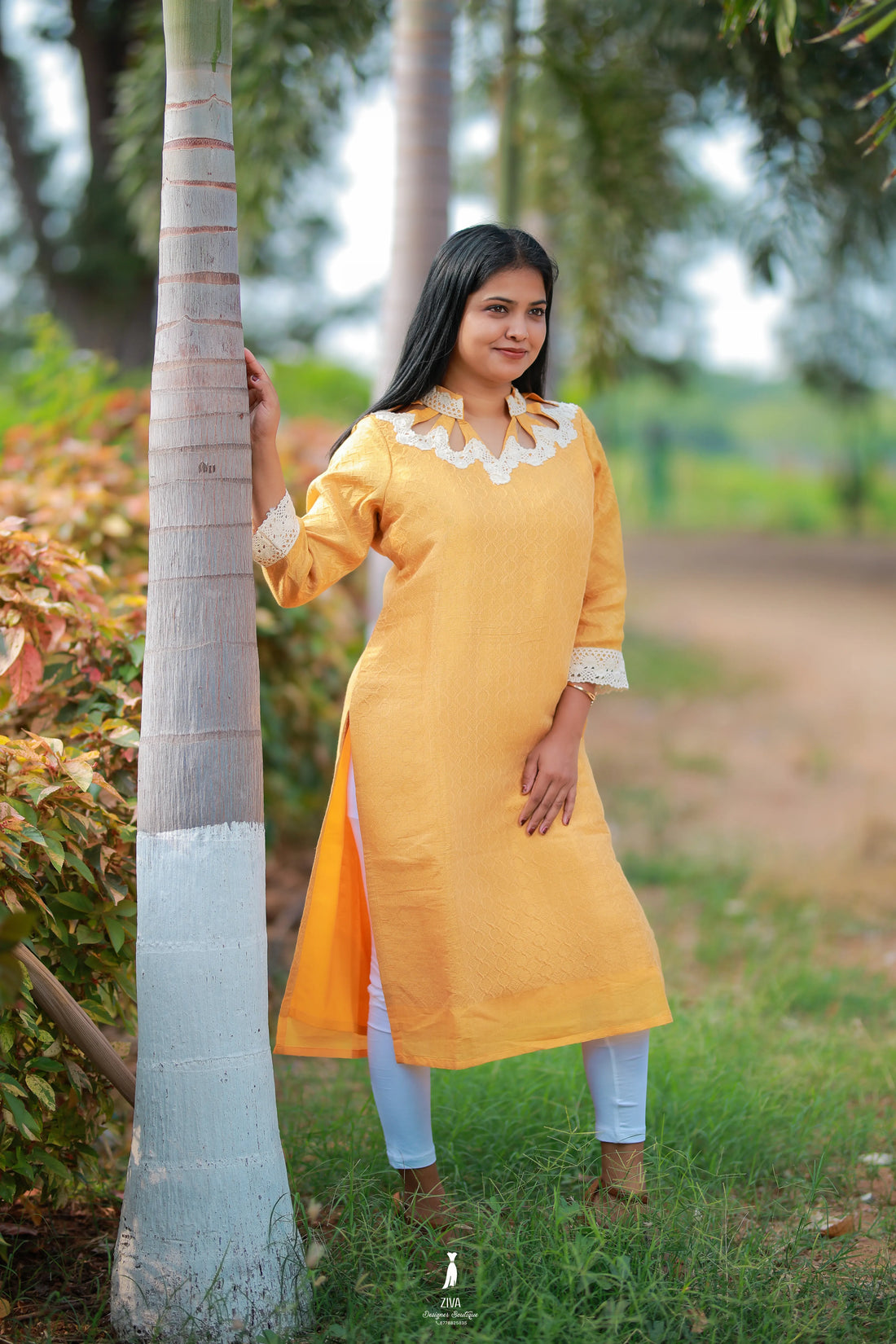 Banarasi Yellow Kurti with Lace