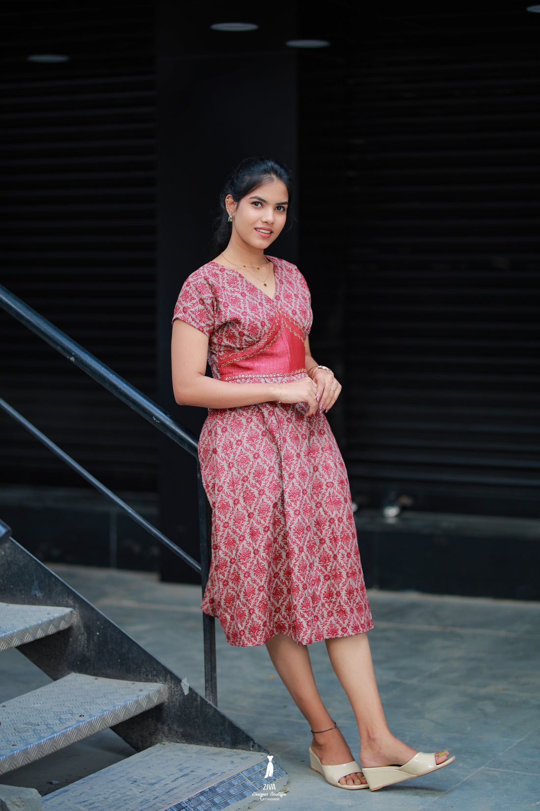 Red Printed Kurti Dress
