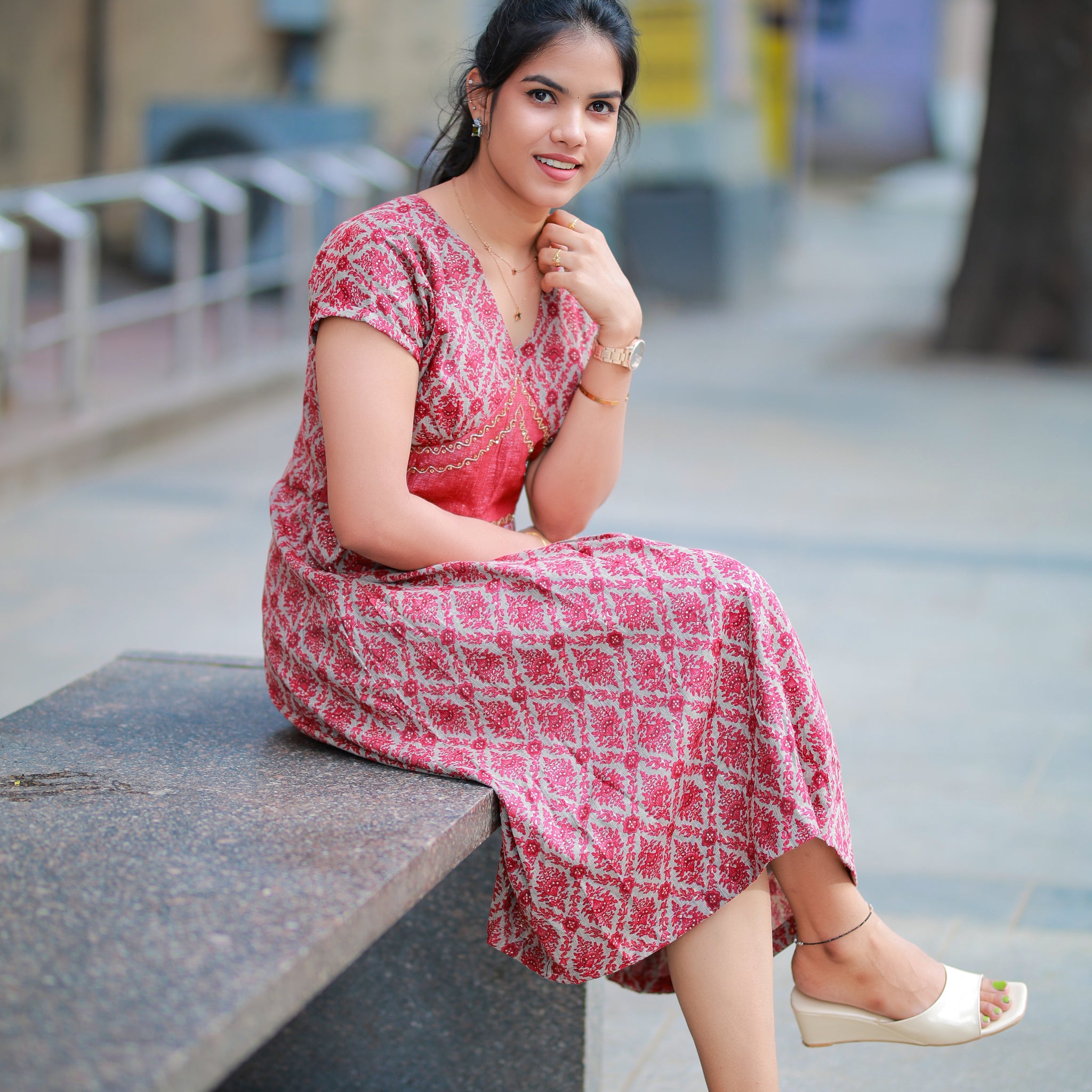 Red Printed Kurti Dress