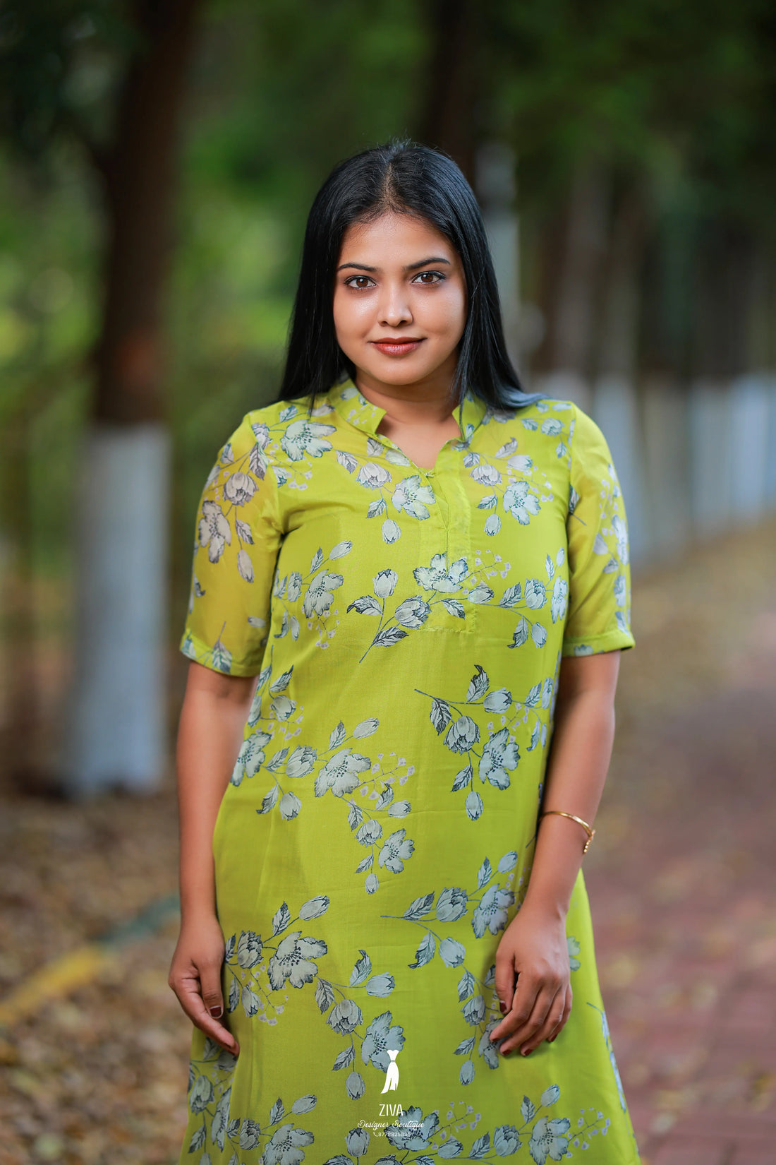 Green Organza A - Line Dress