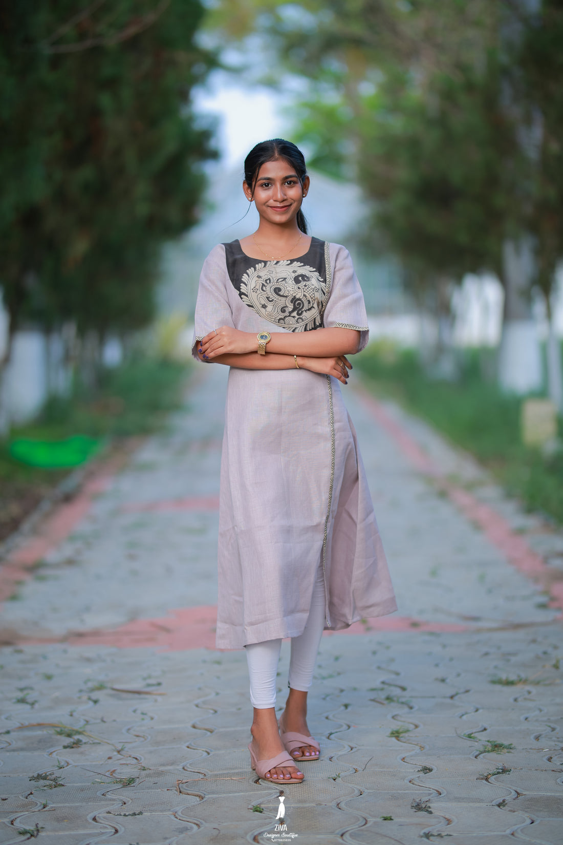 Dusky Beige Kalamkari Panel Kurti