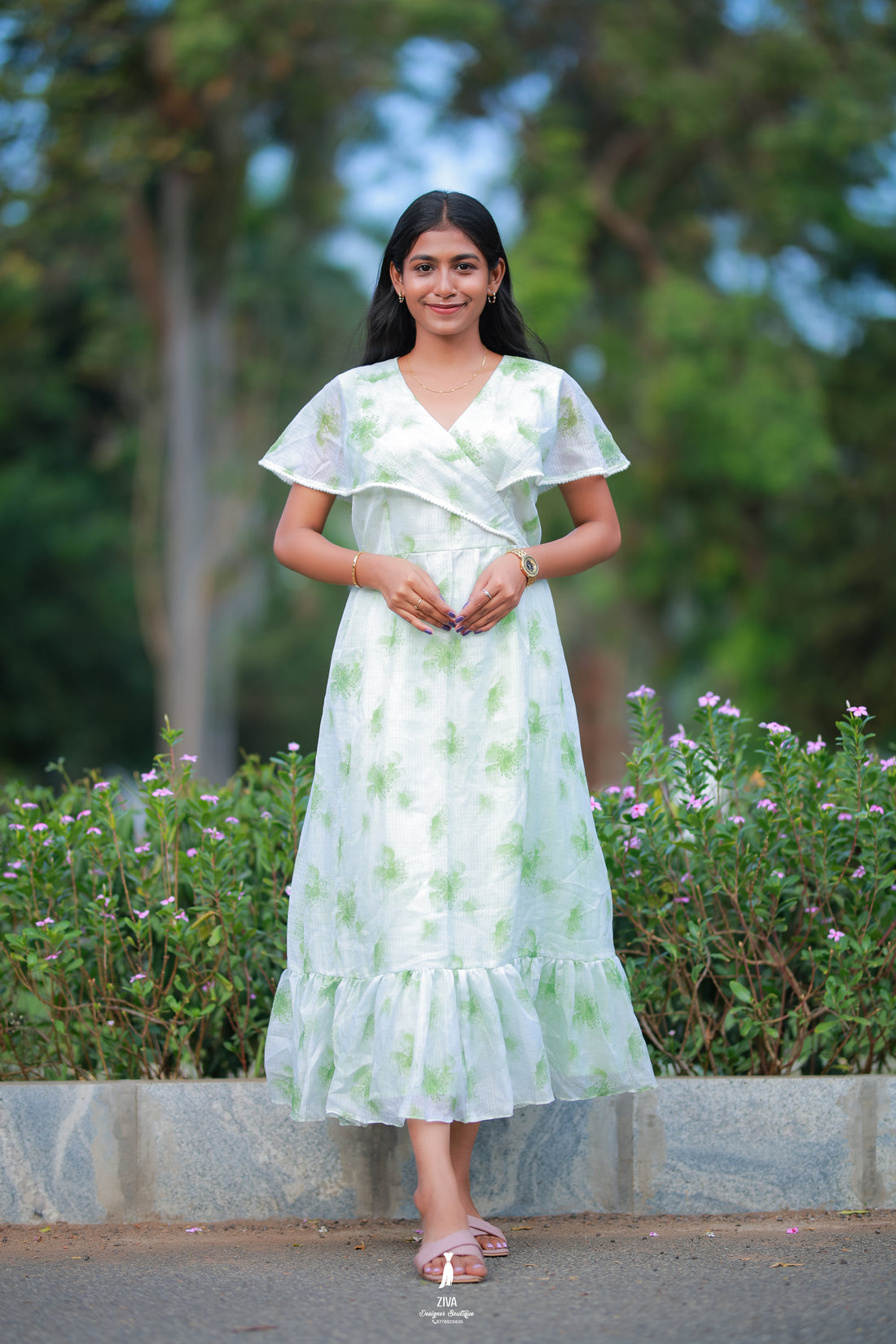 Mint Green Floral Wrap Dress