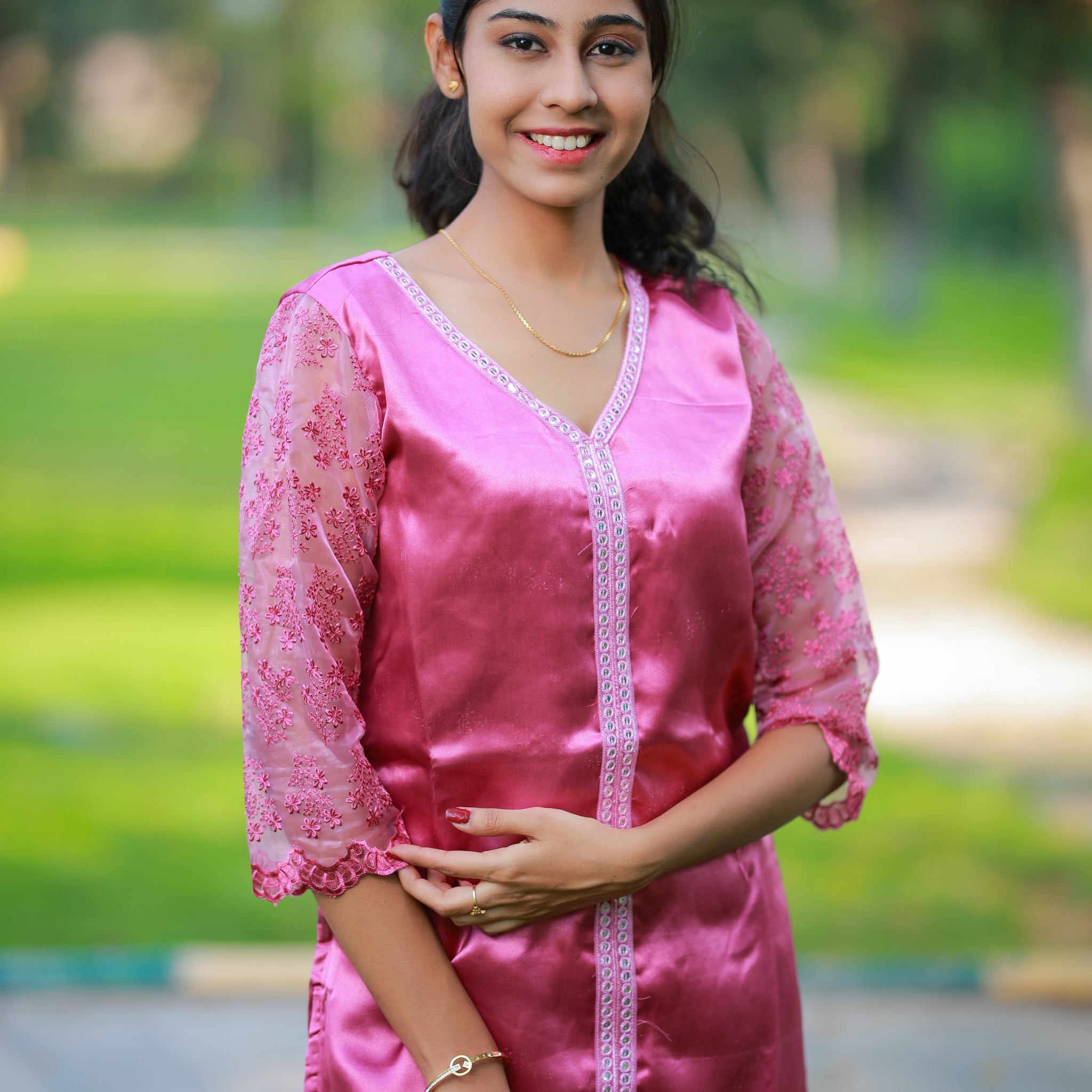 Rosé Glow Satin Kurti