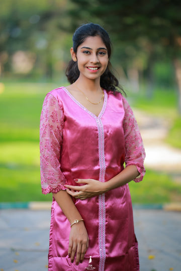 Rosé Glow Satin Kurti